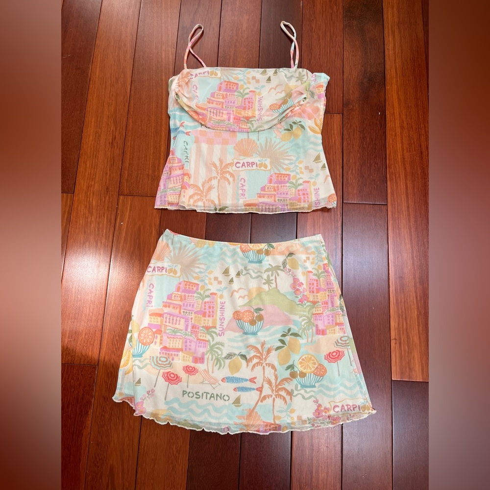 NWT See You Monday Multicolor Graphic Mediterranean Skirt set